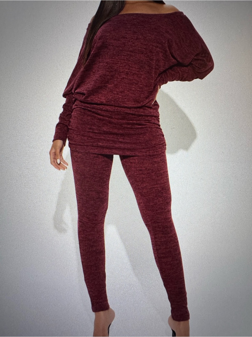 Fashion Nova Burgundy Ribbed Knit Leggings Set